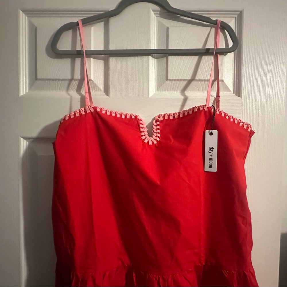 Red with pink trim Spaghetti Strap Dress